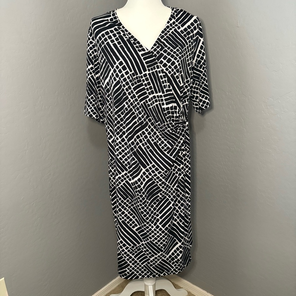 Connected Apparel Wrap Black White‎ Dress Size 14W